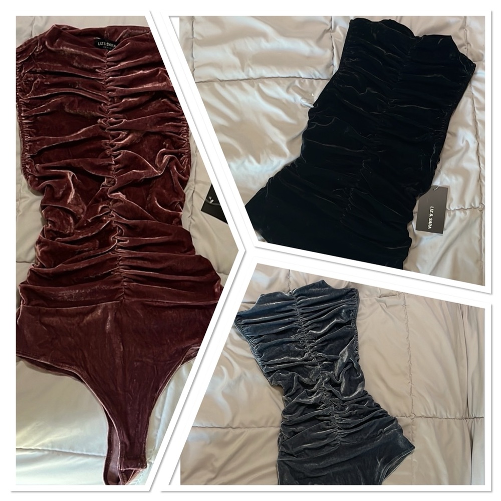 Liz & Sara Bodysuit Velour Velvety Soft High Neck Sleeveless Bodysuit S XS NEW